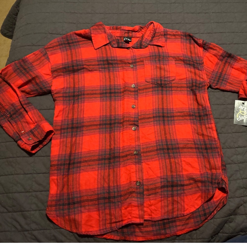 Art Class Red Plaid Flannel Shirt - Kids Long Sleeve Button Down‎ Top